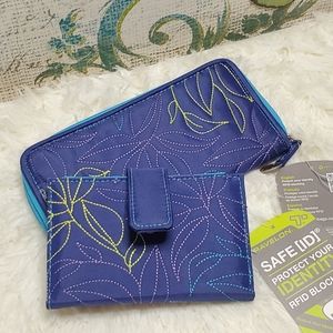 Travelon RFID Leaf Embroidered Wallet Set Navy/Mar